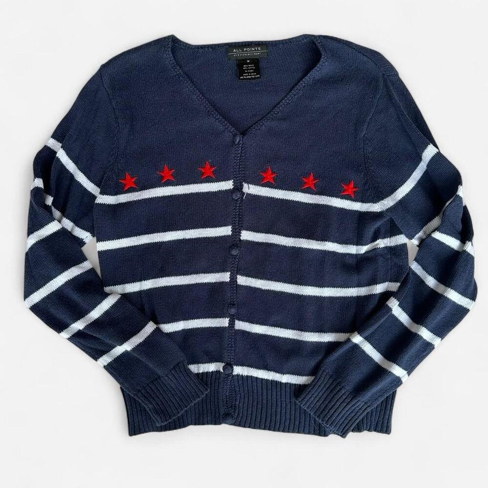 All points navy blue knit sweater / cardigan